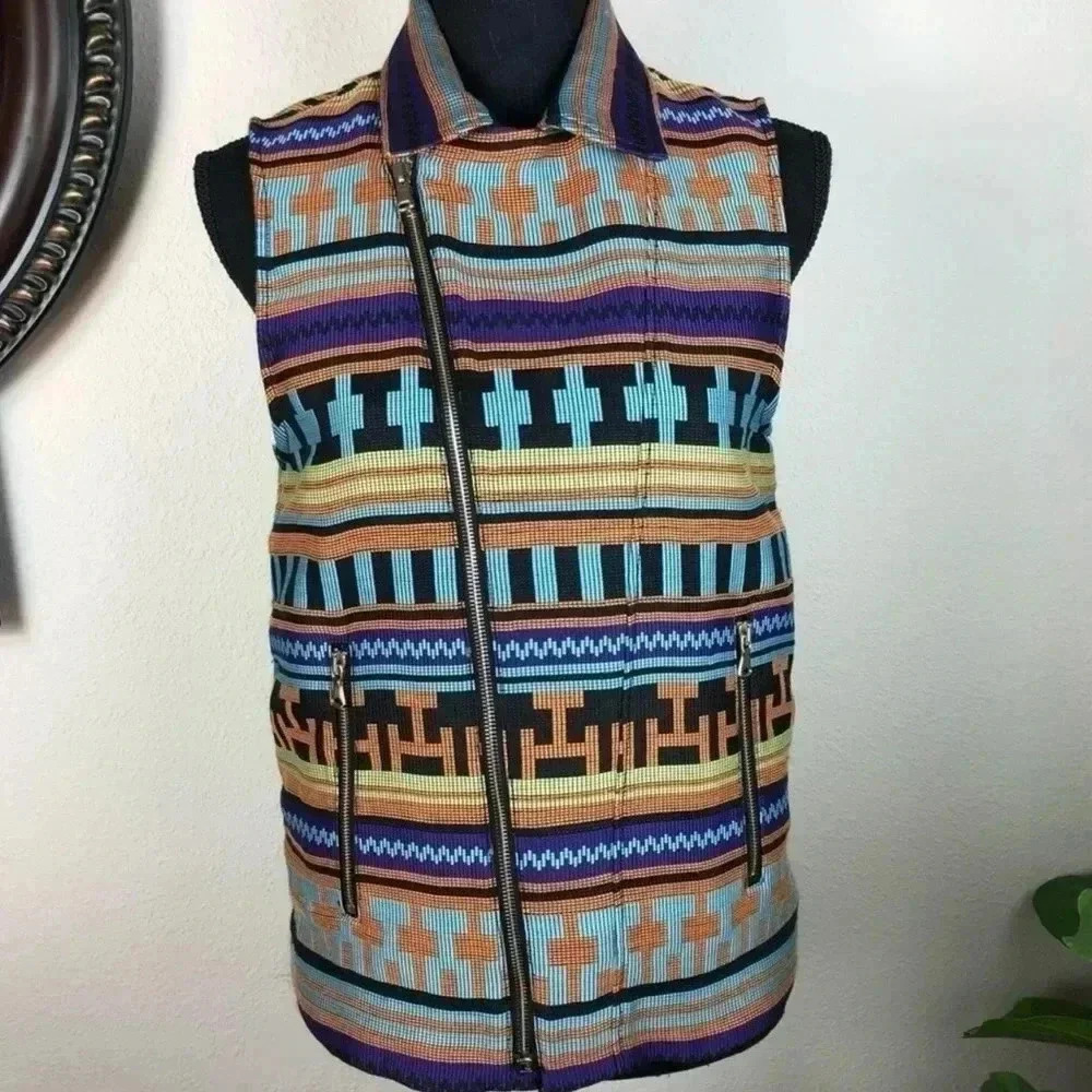 MSGM Women’s Cross Zip Sleeveless Multicolor Vest Size 38 Made in Italy